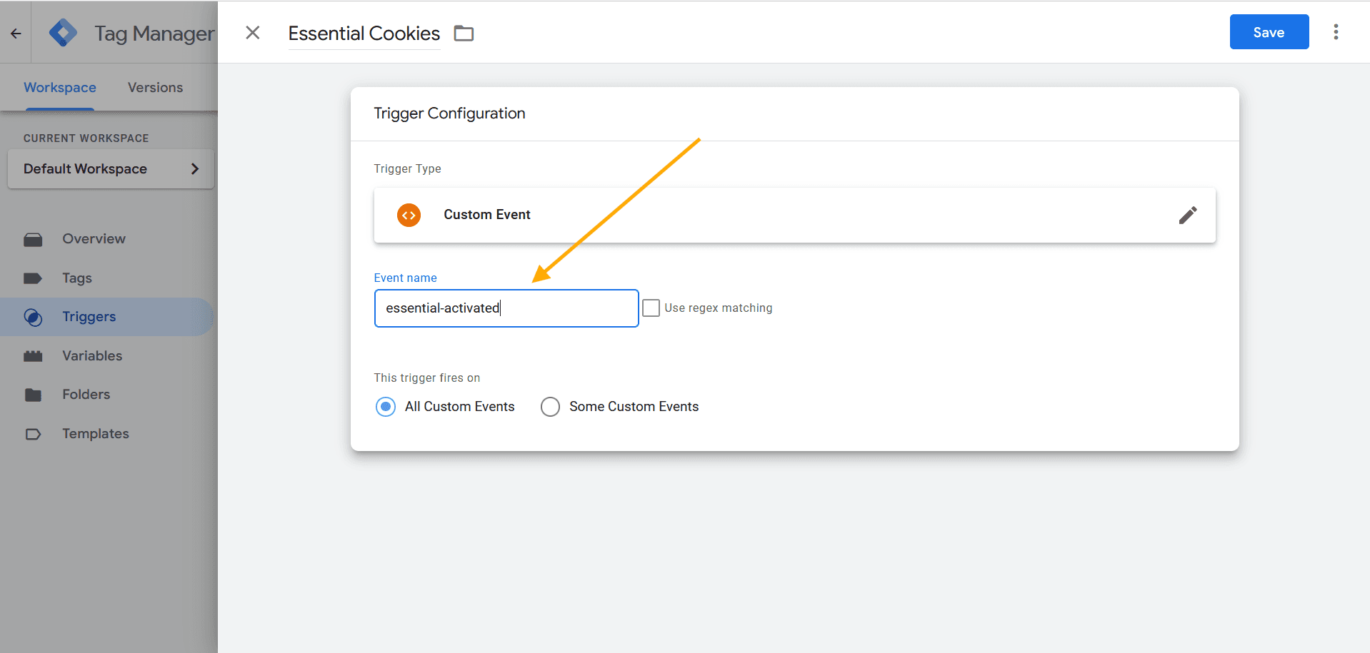 Set Event Name essential-activated
