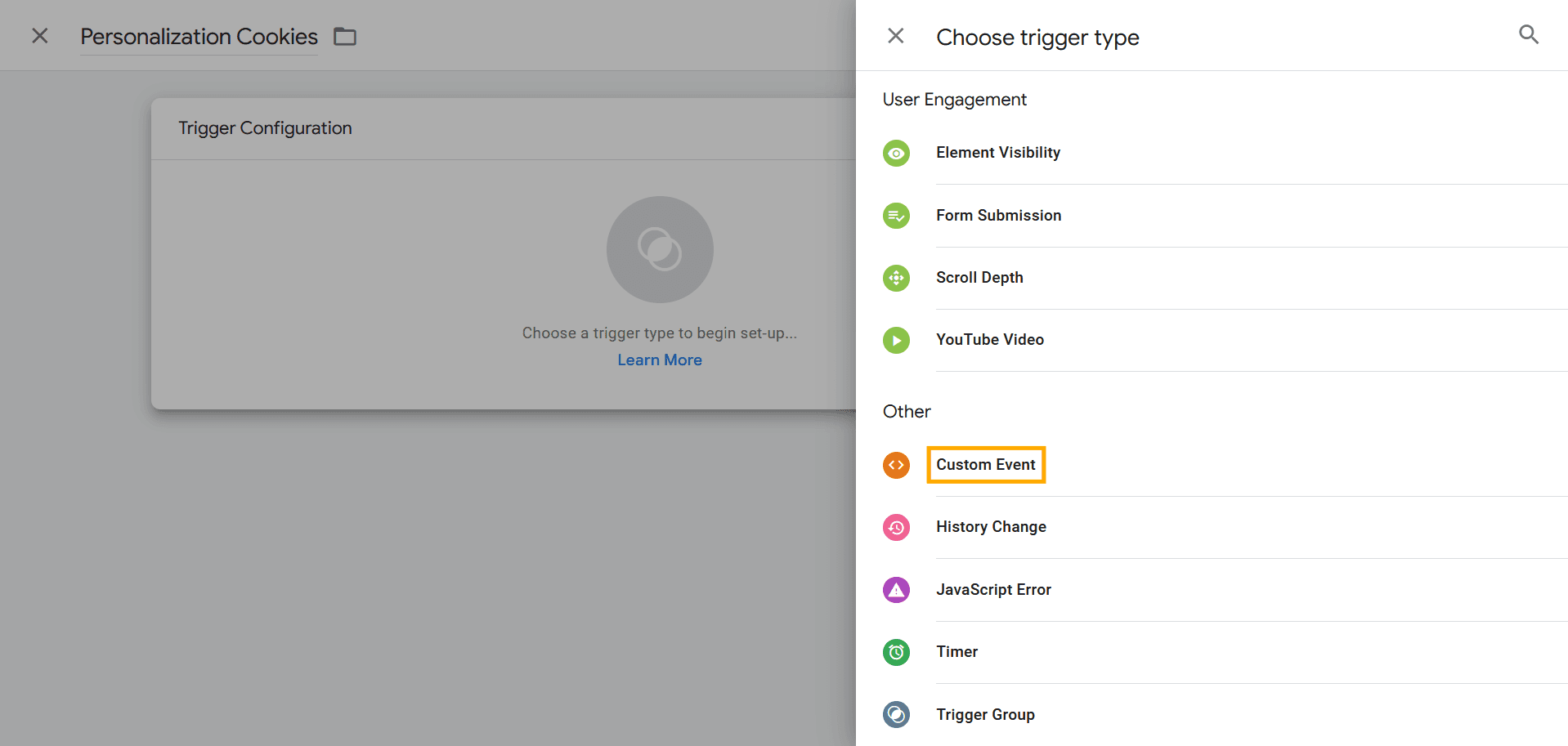 Select Custom Event for Personalization