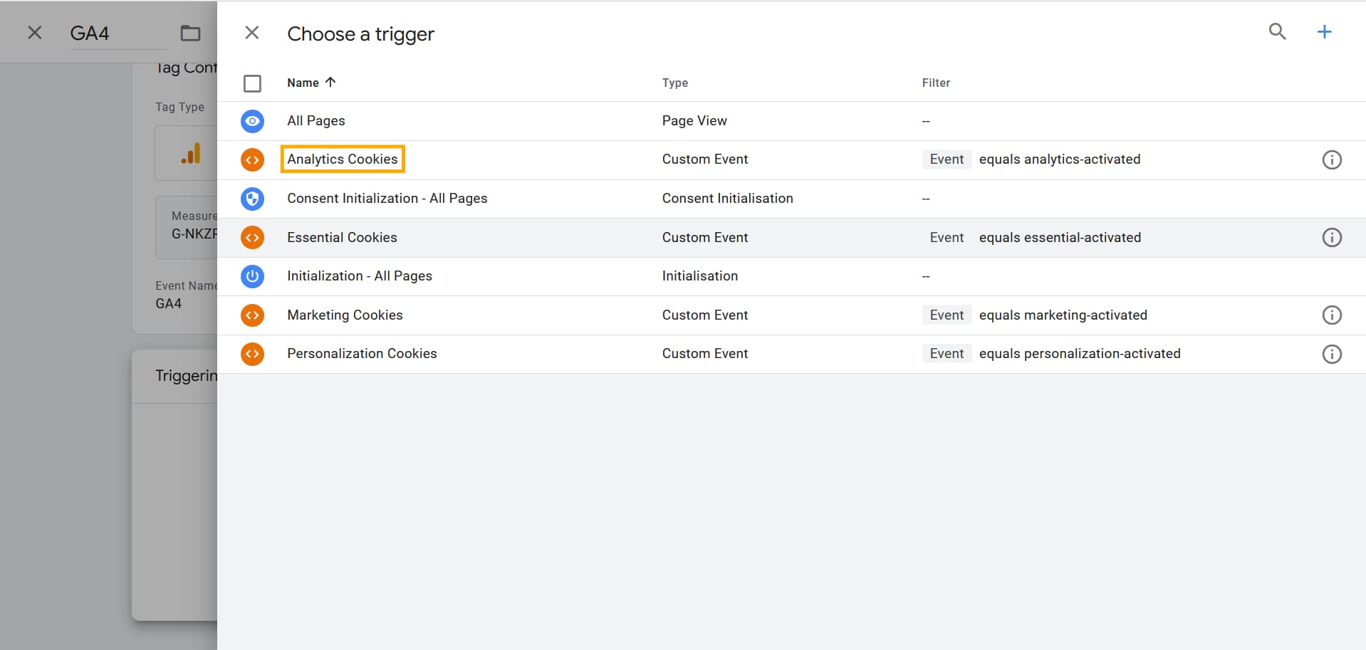 Select Analytics Cookies